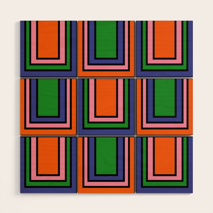 Colorful Retro Geometric Mod Portes Pattern II Orange Pink Green Blue  Wood Wall Art Gallery Image 1