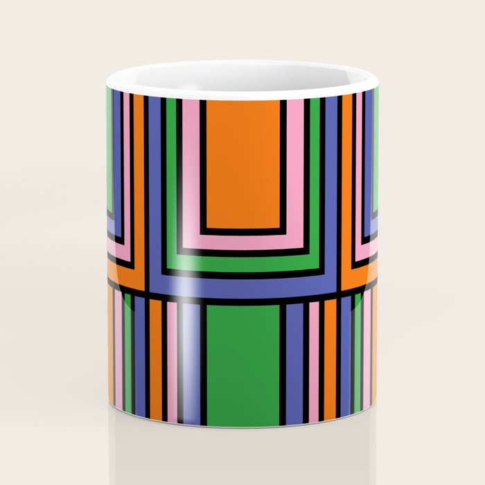 Colorful Retro Geometric Mod Portes Pattern II Orange Pink Green Blue  Coffee Mug Gallery Image 4