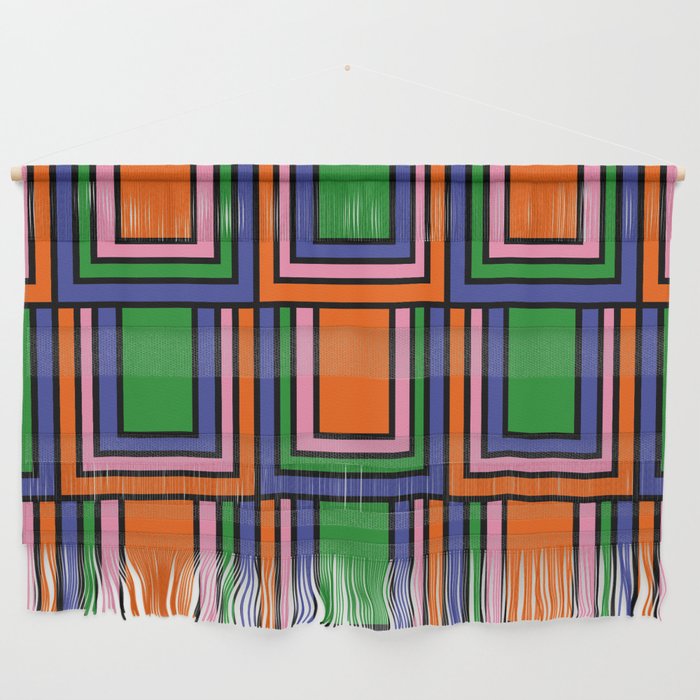 Colorful Retro Geometric Mod Portes Pattern II Orange Pink Green Blue  Wall Hanging Gallery Image 1