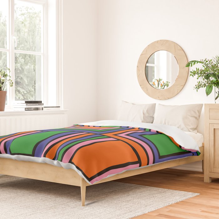 Colorful Retro Geometric Mod Portes Pattern II Orange Pink Green Blue  Duvet Cover Gallery Image 2