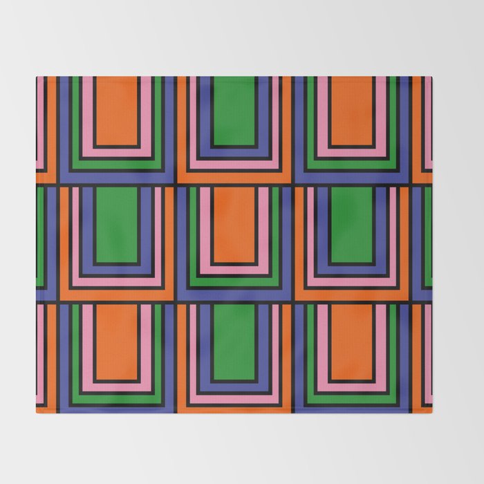 Colorful Retro Geometric Mod Portes Pattern II Orange Pink Green Blue  Throw Blanket Gallery Image 2