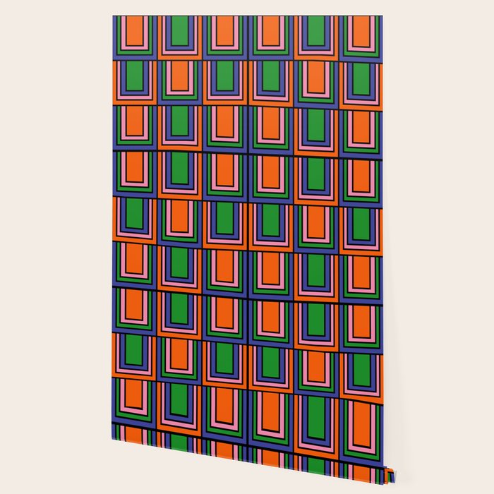 Colorful Retro Geometric Mod Portes Pattern II Orange Pink Green Blue  Wallpaper Gallery Image 2