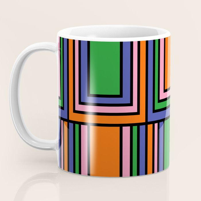 Colorful Retro Geometric Mod Portes Pattern II Orange Pink Green Blue  Coffee Mug Gallery Image 3