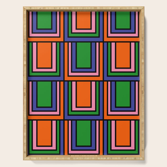 Colorful Retro Geometric Mod Portes Pattern II Orange Pink Green Blue  Serving Tray Gallery Image 1