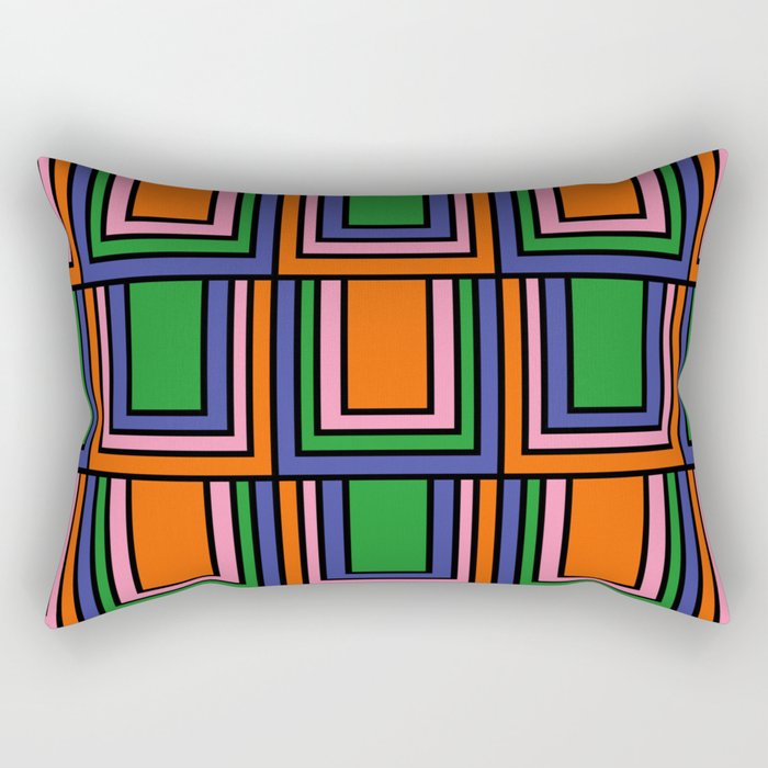 Colorful Retro Geometric Mod Portes Pattern II Orange Pink Green Blue  Rectangular Pillow Gallery Image 2