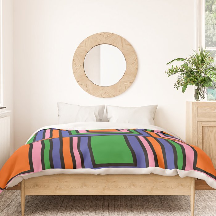Colorful Retro Geometric Mod Portes Pattern II Orange Pink Green Blue  Duvet Cover Gallery Image 3