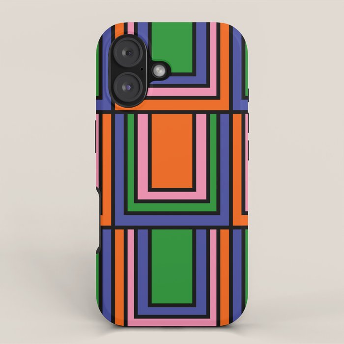 Colorful Retro Geometric Mod Portes Pattern II Orange Pink Green Blue  iPhone Case Gallery Image 1