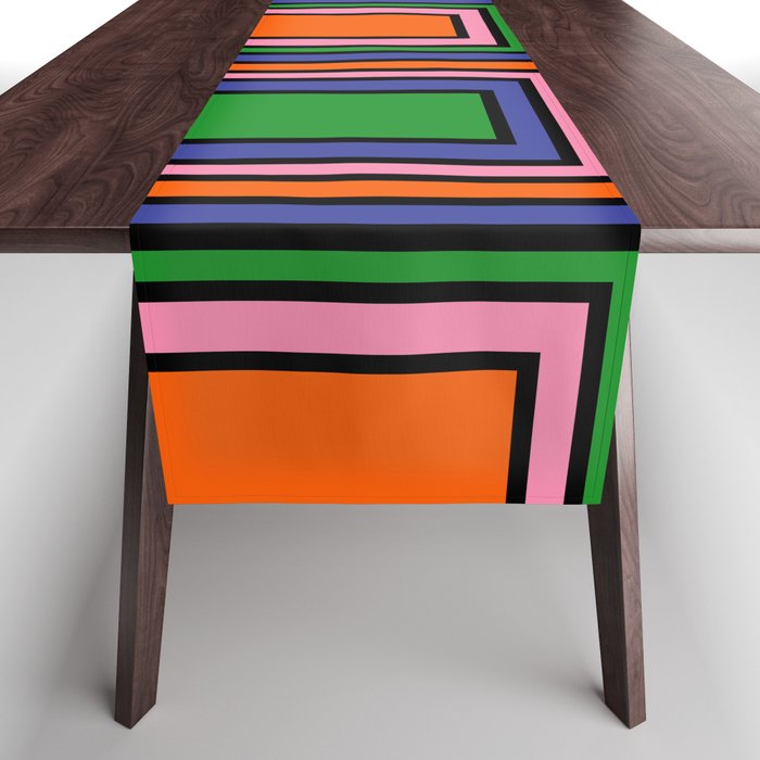Colorful Retro Geometric Mod Portes Pattern II Orange Pink Green Blue  Table Runner Gallery Image 1
