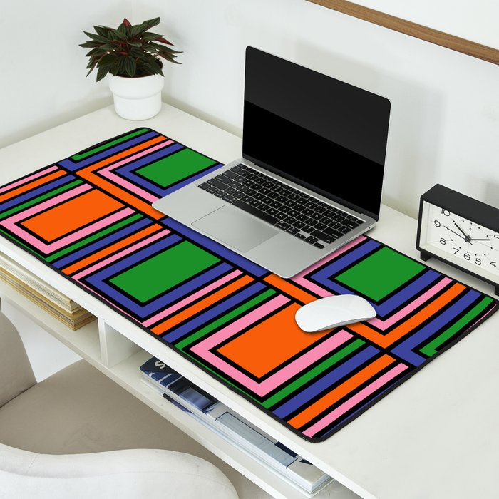Colorful Retro Geometric Mod Portes Pattern II Orange Pink Green Blue  Desk Mat Gallery Image 2