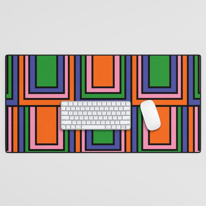 Colorful Retro Geometric Mod Portes Pattern II Orange Pink Green Blue  Desk Mat Gallery Image 1