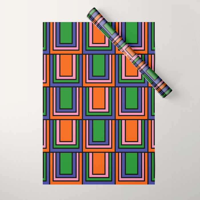 Colorful Retro Geometric Mod Portes Pattern II Orange Pink Green Blue  Wrapping Paper Gallery Image 1