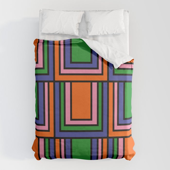 Colorful Retro Geometric Mod Portes Pattern II Orange Pink Green Blue  Duvet Cover Gallery Image 6