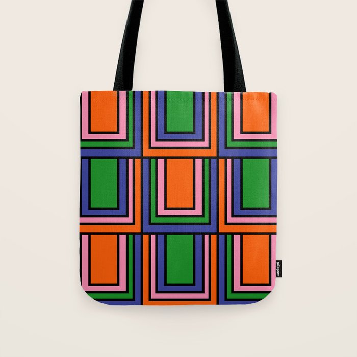 Colorful Retro Geometric Mod Portes Pattern II Orange Pink Green Blue  Tote Bag Gallery Image 1