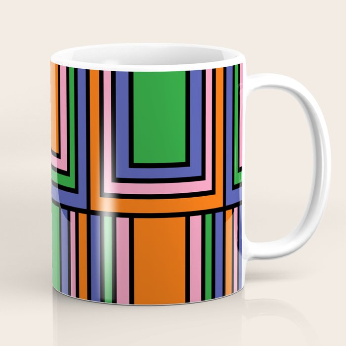 Colorful Retro Geometric Mod Portes Pattern II Orange Pink Green Blue  Coffee Mug Gallery Image 1