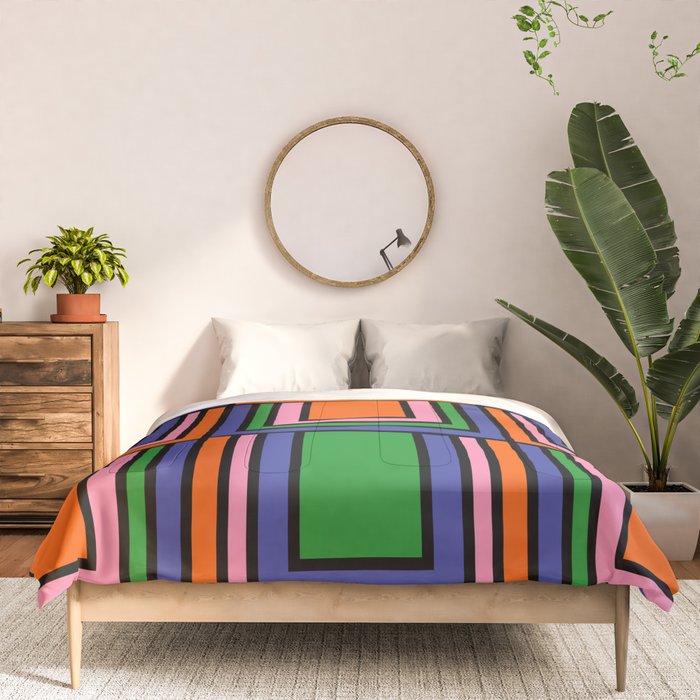 Colorful Retro Geometric Mod Portes Pattern II Orange Pink Green Blue  Comforter Gallery Image 3