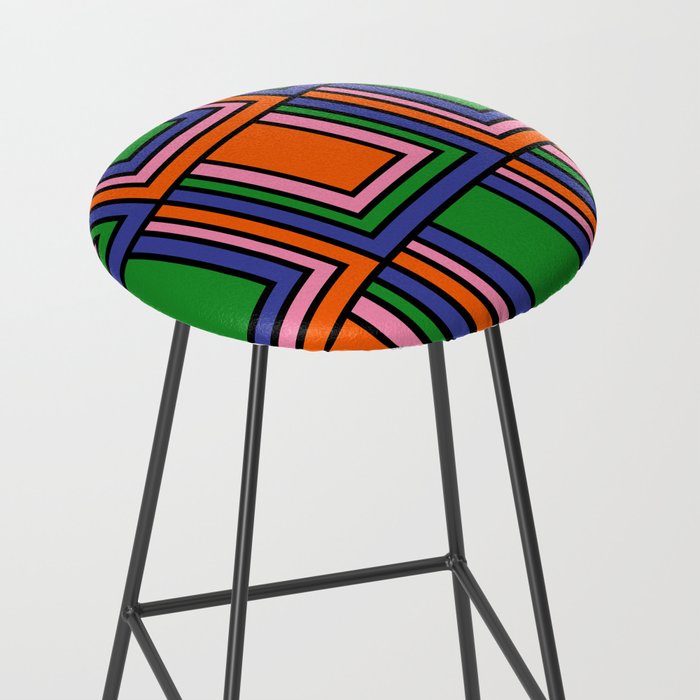 Colorful Retro Geometric Mod Portes Pattern II Orange Pink Green Blue  Stool Gallery Image 2