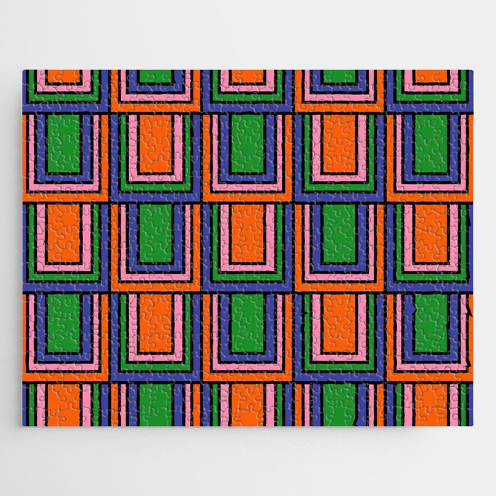 Colorful Retro Geometric Mod Portes Pattern II Orange Pink Green Blue  Jigsaw Puzzle Gallery Image 1