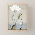 Kingfisher sitting on a lotus flower - Vintage Japanese Woodblock Print Art Mini Art Print Gallery Image 1