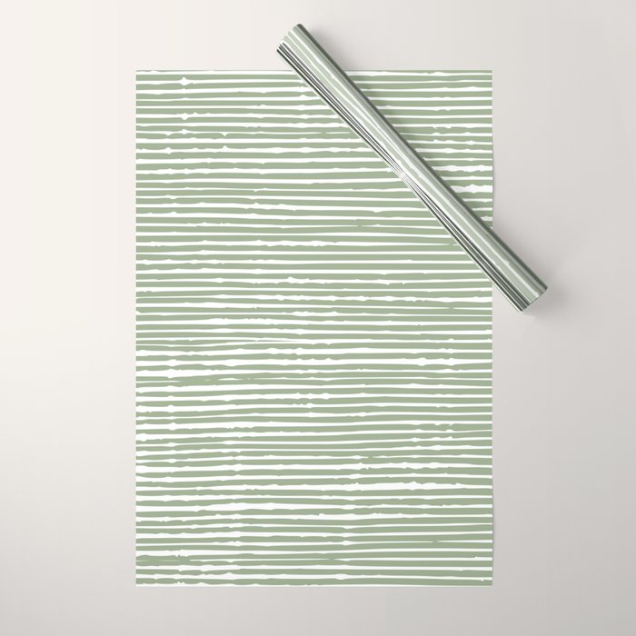 Abstract Stripes, Sage Green, Boho Wall Art Wrapping Paper Gallery Image 1