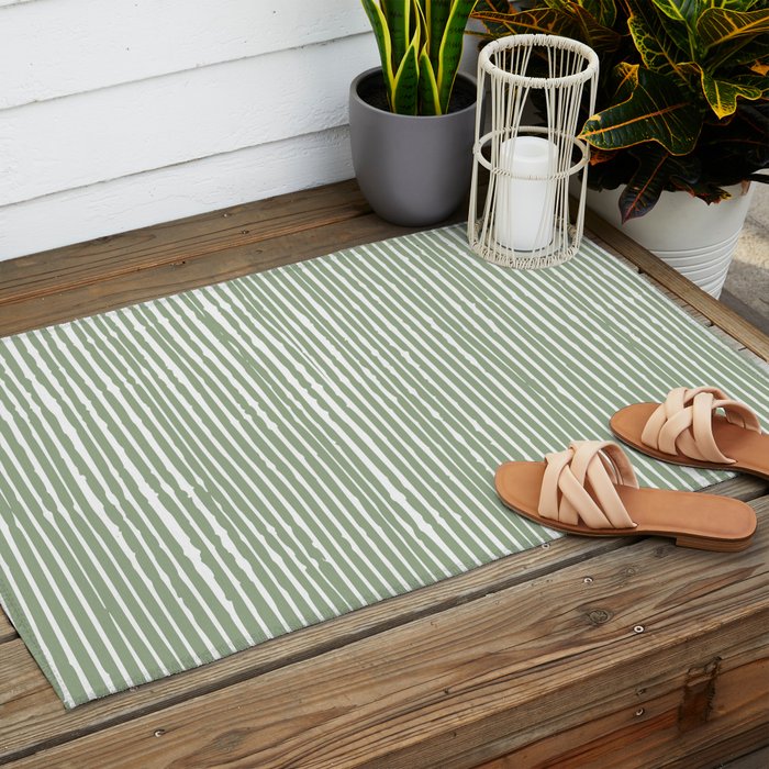 Abstract Stripes, Sage Green, Boho Wall Art Outdoor Rug Gallery Image 2