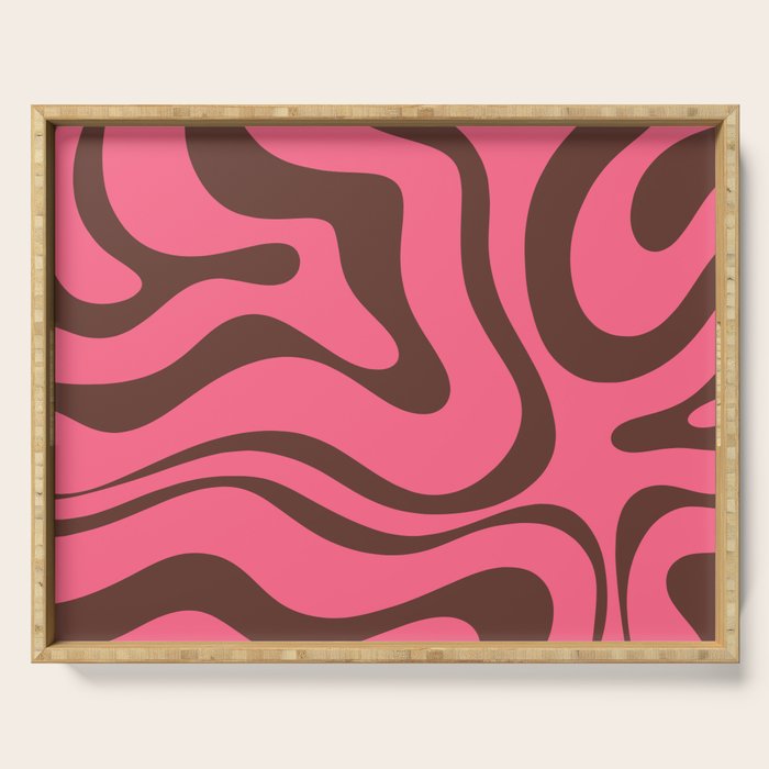 Modern Retro Liquid Swirl Abstract Pattern in Eclectic Pink and Brown Serving Tray Gallery Image 1
