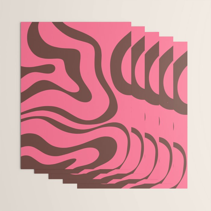 Modern Retro Liquid Swirl Abstract Pattern in Eclectic Pink and Brown Wrapping Paper Gallery Image 3