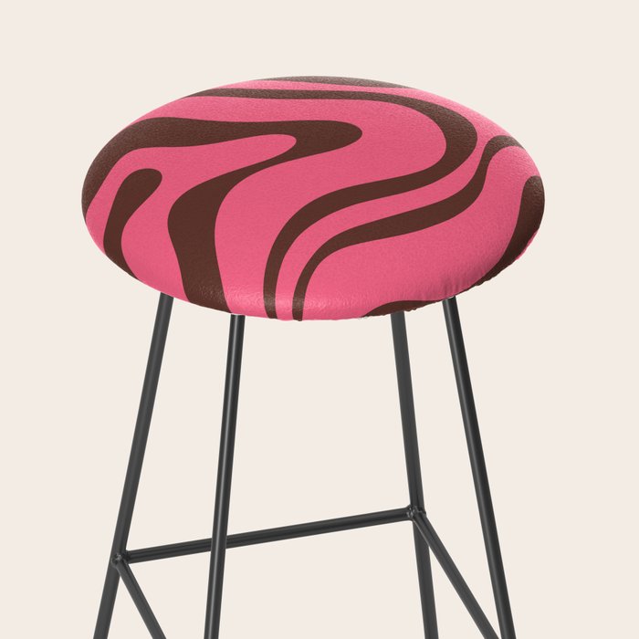 Modern Retro Liquid Swirl Abstract Pattern in Eclectic Pink and Brown Stool Gallery Image 2