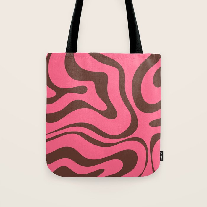 Modern Retro Liquid Swirl Abstract Pattern in Eclectic Pink and Brown Tote Bag Gallery Image 1