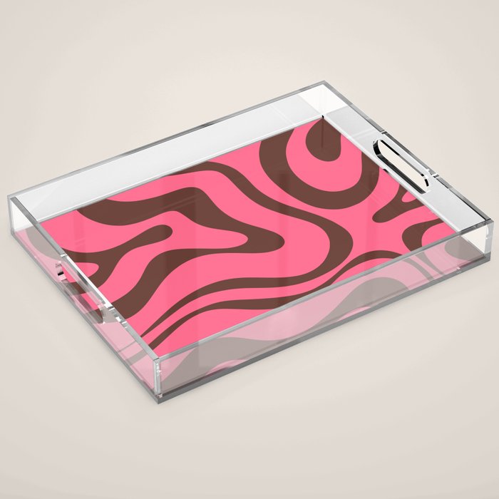 Modern Retro Liquid Swirl Abstract Pattern in Eclectic Pink and Brown Acrylic Tray Gallery Image 1