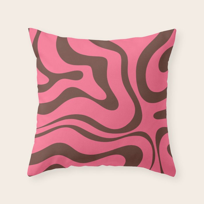 Modern Retro Liquid Swirl Abstract Pattern in Eclectic Pink and Brown Throw Pillow Gallery Image 6