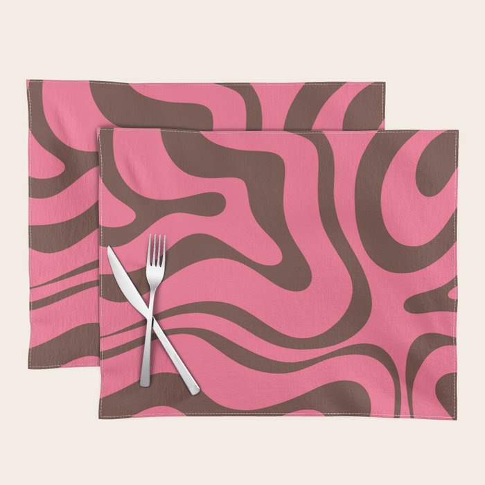 Modern Retro Liquid Swirl Abstract Pattern in Eclectic Pink and Brown Placemat Gallery Image 1