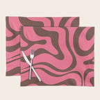 Modern Retro Liquid Swirl Abstract Pattern in Eclectic Pink and Brown Placemat Gallery Image 1