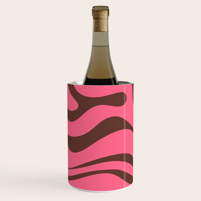 Modern Retro Liquid Swirl Abstract Pattern in Eclectic Pink and Brown Wine Chiller Gallery Image 2