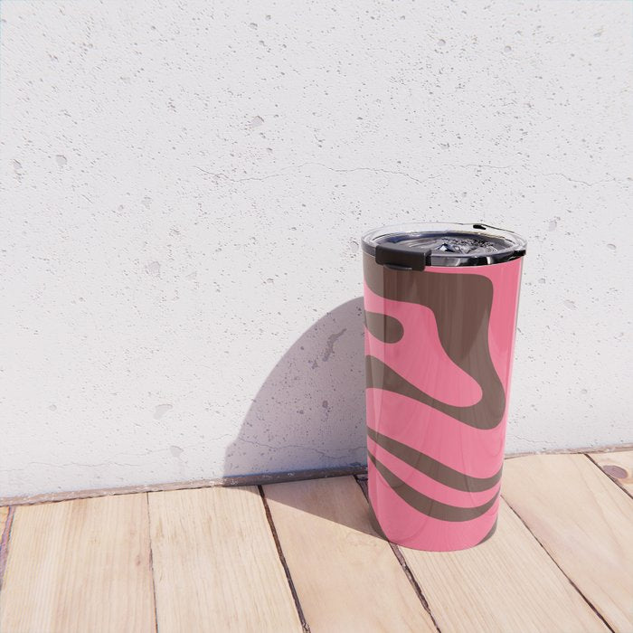 Modern Retro Liquid Swirl Abstract Pattern in Eclectic Pink and Brown Travel Mug Gallery Image 4
