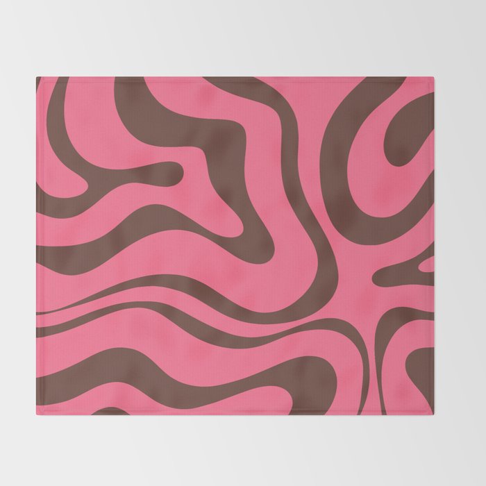Modern Retro Liquid Swirl Abstract Pattern in Eclectic Pink and Brown Throw Blanket Gallery Image 2