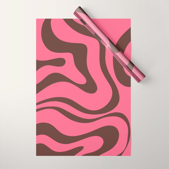 Modern Retro Liquid Swirl Abstract Pattern in Eclectic Pink and Brown Wrapping Paper Gallery Image 1