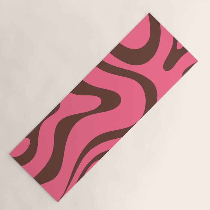 Modern Retro Liquid Swirl Abstract Pattern in Eclectic Pink and Brown Yoga Mat Gallery Image 1
