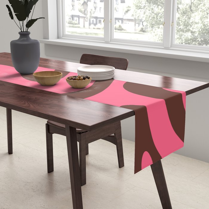 Modern Retro Liquid Swirl Abstract Pattern in Eclectic Pink and Brown Table Runner Gallery Image 2
