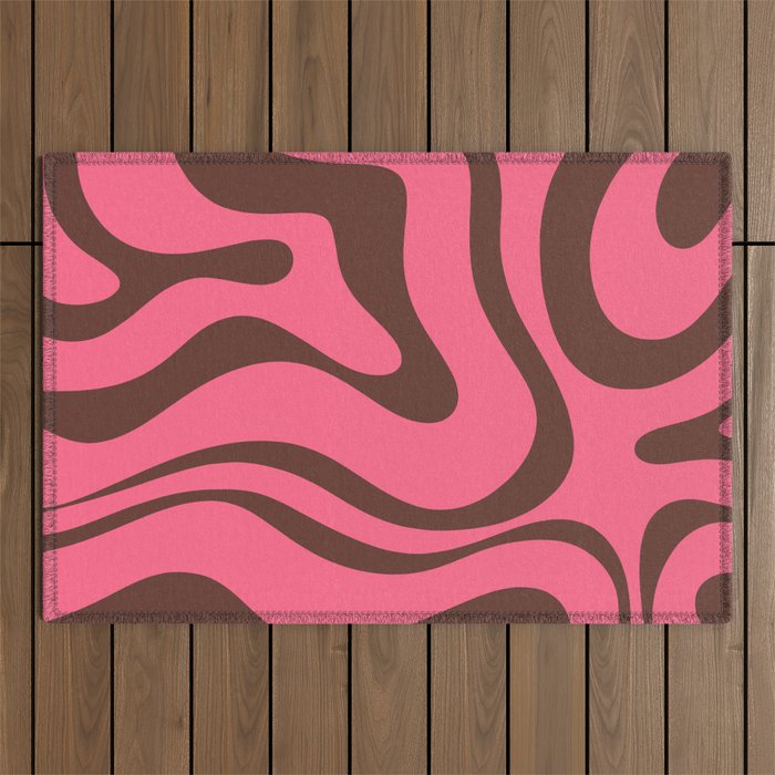 Modern Retro Liquid Swirl Abstract Pattern in Eclectic Pink and Brown Outdoor Rug Gallery Image 1
