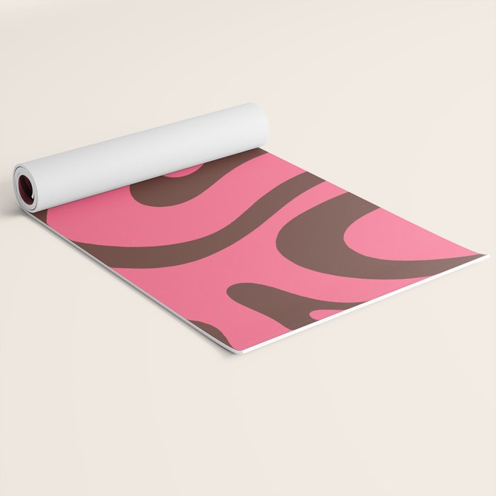 Modern Retro Liquid Swirl Abstract Pattern in Eclectic Pink and Brown Yoga Mat Gallery Image 2