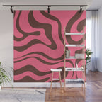 Modern Retro Liquid Swirl Abstract Pattern in Eclectic Pink and Brown Wall Mural Gallery Image 1