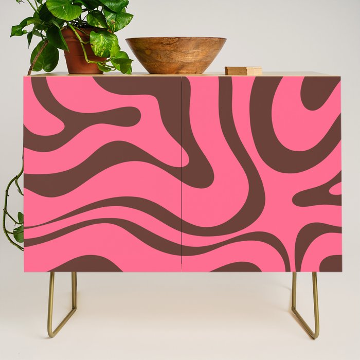 Modern Retro Liquid Swirl Abstract Pattern in Eclectic Pink and Brown Credenza Gallery Image 1