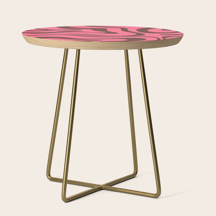 Modern Retro Liquid Swirl Abstract Pattern in Eclectic Pink and Brown Side Table Gallery Image 1