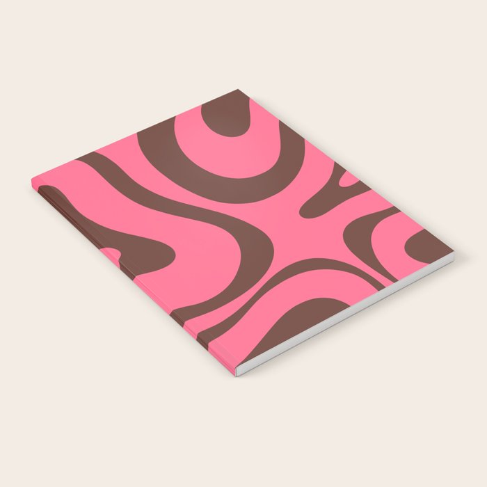 Modern Retro Liquid Swirl Abstract Pattern in Eclectic Pink and Brown Notebook Gallery Image 2