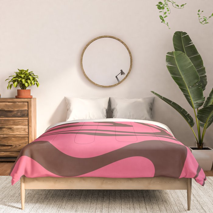 Modern Retro Liquid Swirl Abstract Pattern in Eclectic Pink and Brown Comforter Gallery Image 3