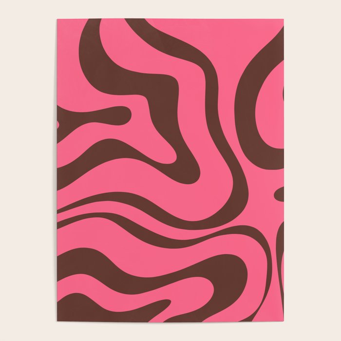 Modern Retro Liquid Swirl Abstract Pattern in Eclectic Pink and Brown Poster Gallery Image 4