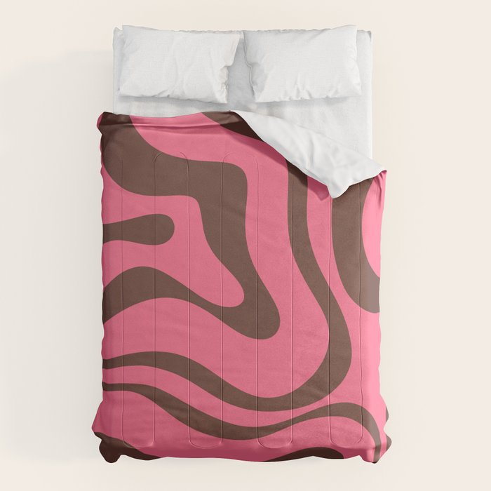 Modern Retro Liquid Swirl Abstract Pattern in Eclectic Pink and Brown Comforter Gallery Image 6