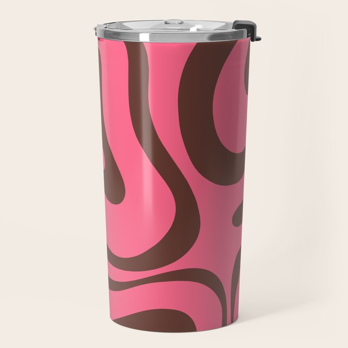 Modern Retro Liquid Swirl Abstract Pattern in Eclectic Pink and Brown Travel Mug Gallery Image 2