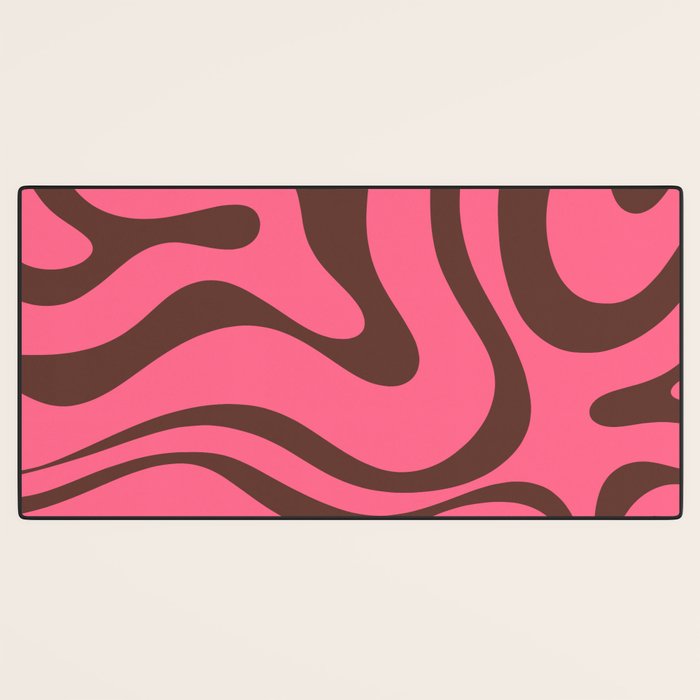 Modern Retro Liquid Swirl Abstract Pattern in Eclectic Pink and Brown Desk Mat Gallery Image 3