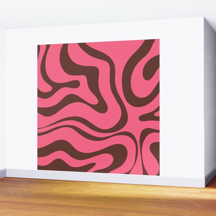 Modern Retro Liquid Swirl Abstract Pattern in Eclectic Pink and Brown Wall Mural Gallery Image 2